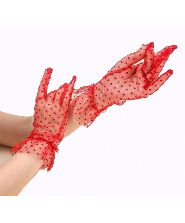 Kısa Boy Güpürlü Kırmızı Puantiyeli Tül Eldiven Kırmızı Renk (5047)
