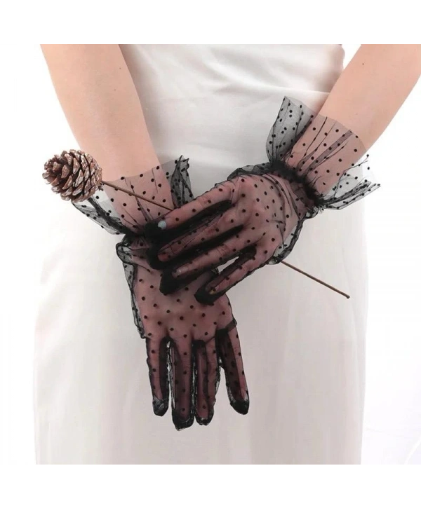 Kısa Boy Güpürlü Siyah Puantiyeli Tül Eldiven Siyah Renk (5047)