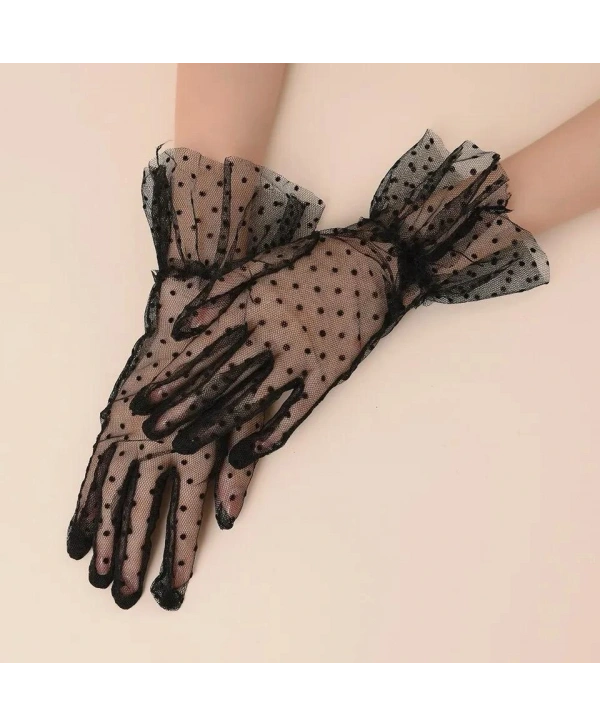 Kısa Boy Güpürlü Siyah Puantiyeli Tül Eldiven Siyah Renk (5047)