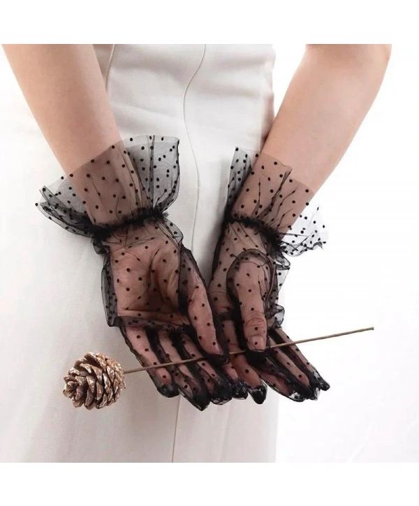 Kısa Boy Güpürlü Siyah Puantiyeli Tül Eldiven Siyah Renk (5047)