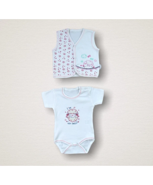 Kıvırcık Kuzu Nakışlı %100 Cotton Antibakteriyel 10lu Zıbın Takımı Hastane Çıkışı