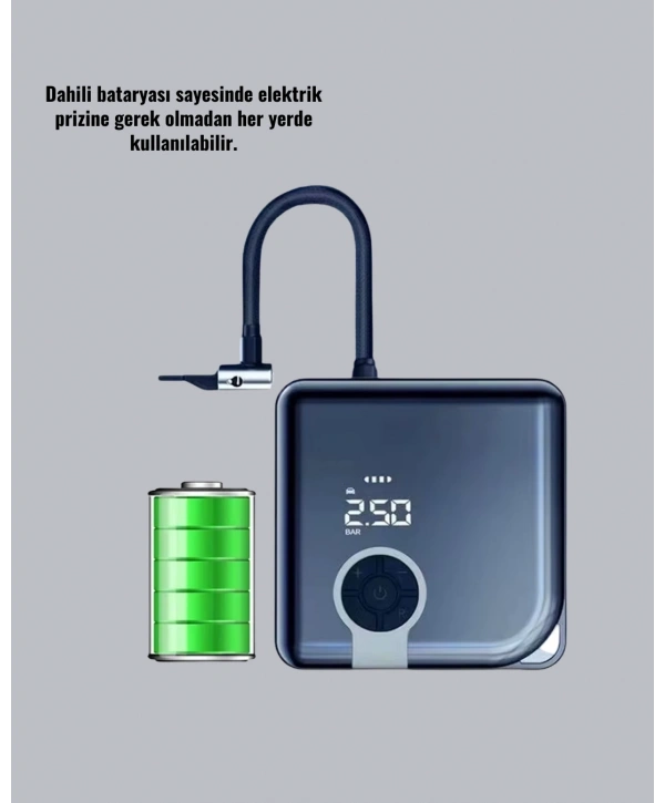 Kompakt Tasarımlı LED Işıklı Taşınabilir Hava Kompresörü