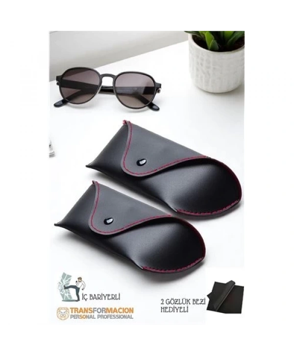 Korumalı Deri Gözlük Kabı Korumalı Gözlük Koruma Kılıfı 2 li SET