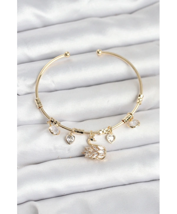 Kuğu Charmlı Gold Renk Kadın Bileklik