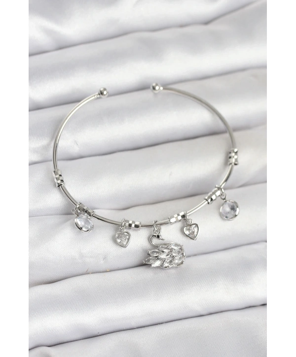 Kuğu Charmlı Gümüş Renk Kadın Bileklik