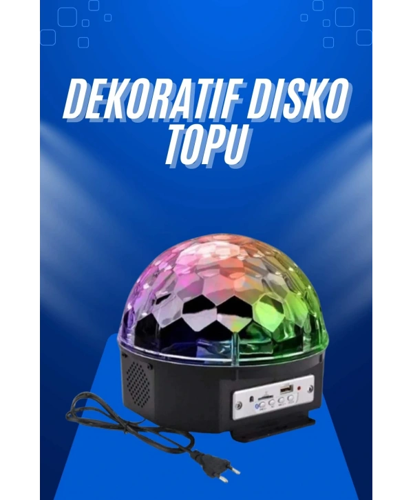 Küre Disko Topu Müzik Çalar Renkli Lazer Işıklı Bluetooth Disko Parti Işığı Kumandalı