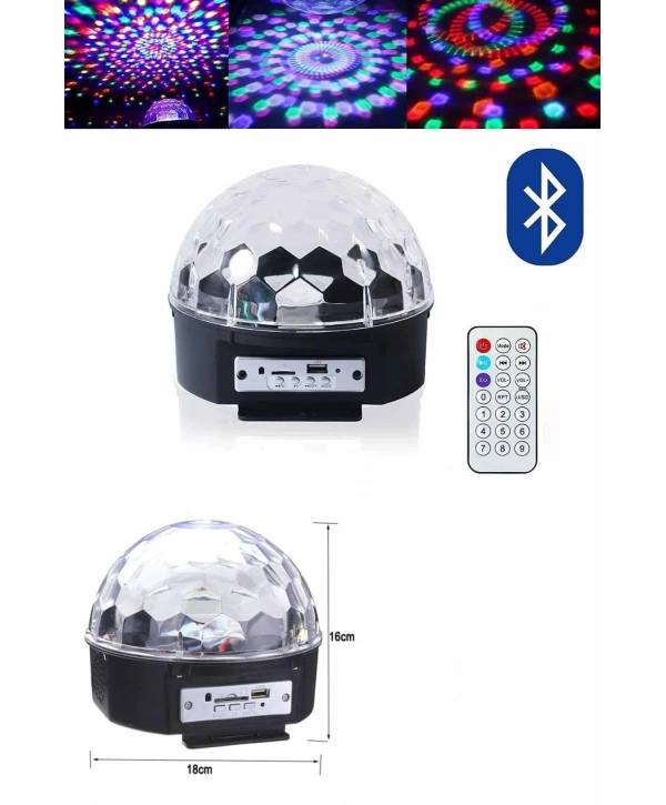Küre Disko Topu Müzik Çalar Renkli Lazer Işıklı Bluetooth Disko Parti Işığı Kumandalı