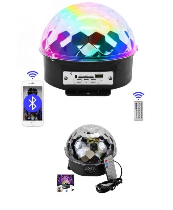Küre Disko Topu Müzik Çalar Renkli Lazer Işıklı Bluetooth Disko Parti Işığı Kumandalı