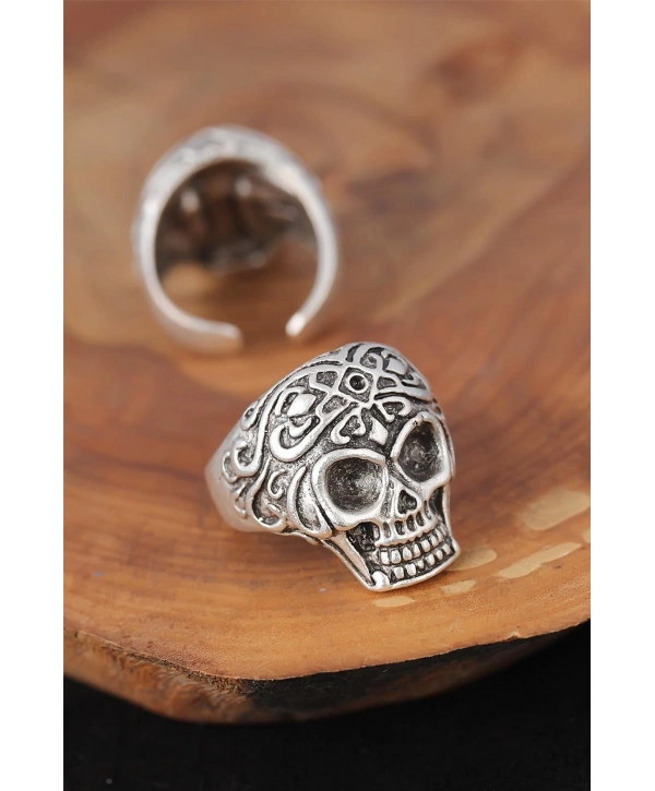 Kuru Kafalı Gümüş Renk Erkek Yüzük