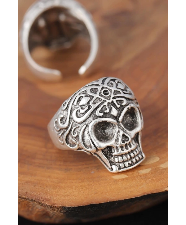 Kuru Kafalı Gümüş Renk Erkek Yüzük