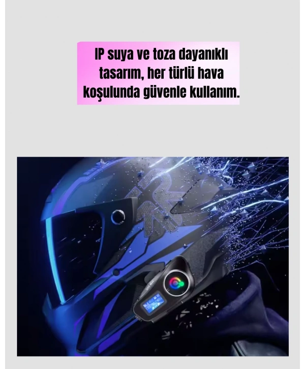 LCD Ekranlı Bluetooth Kask Kulaklığı FM Radyo ve SD Kart Girişli