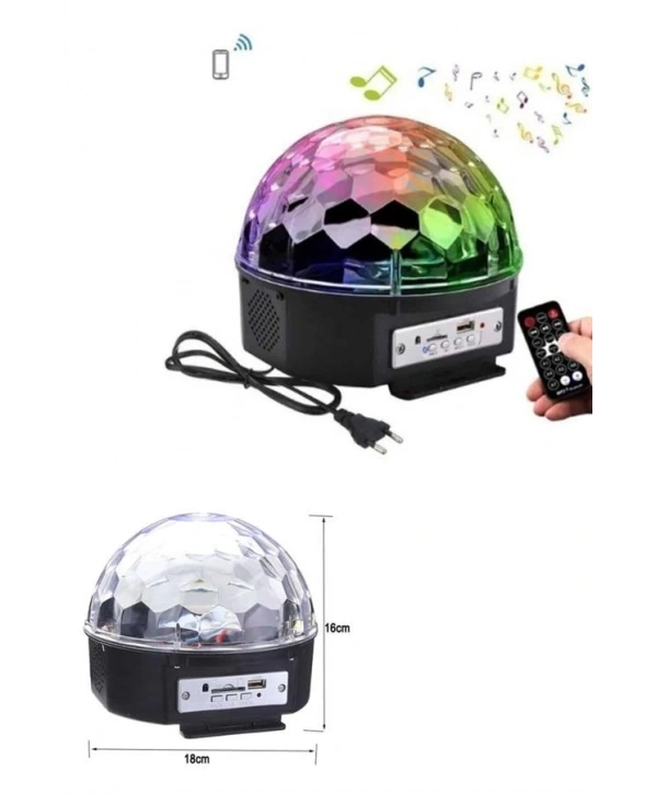 Led Işık Disko Topu Bluetooth Hoparlörlü USB Müzik Çalar Kumandalı