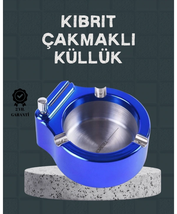 Masa Üstü Çakmaklı Küllük Paslanmaz Metal Gövde