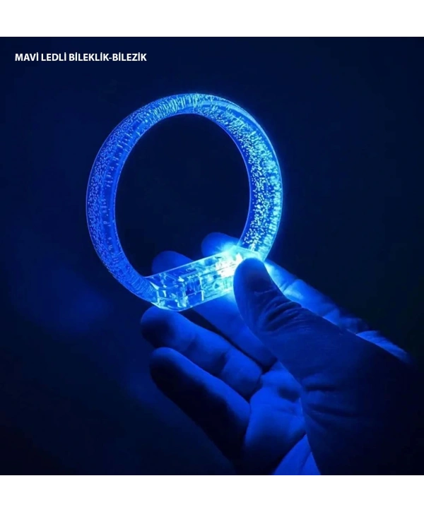 Mavi Led Işıklı Baskı Yapılabilen Pilli Bileklik Bilezik 1,5 cm Genişlik (5047)