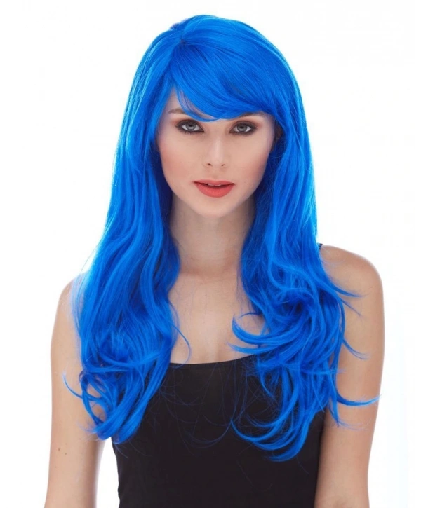 Mavi Renk Uzun Dalgalı Parti Peruğu (5047)