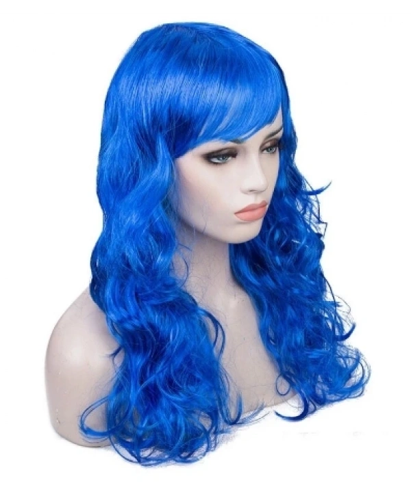 Mavi Renk Uzun Dalgalı Parti Peruğu (5047)
