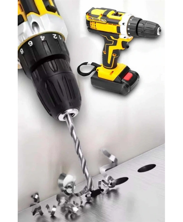 Metal Dişli 24W Akülü Matkap -Çift Bataryalı ve LED Çalışma Işığı ile Tam Set
