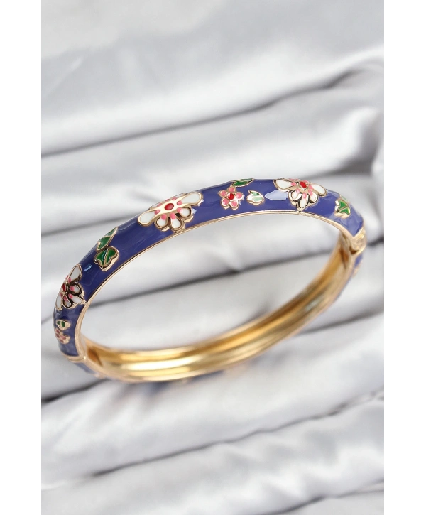 Mineli Pirinç Mor Çiçek Motifli Gold Kadın Kelepçe