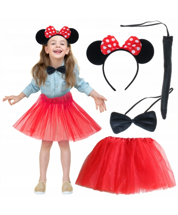 Minnie Mouse Kostüm Seti Etek Taç Kuyruk Papyon Gösteri Seti (5047)