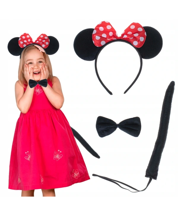 Minnie Mouse Kostüm Seti Taç Kuyruk Papyon Gösteri Seti (5047)