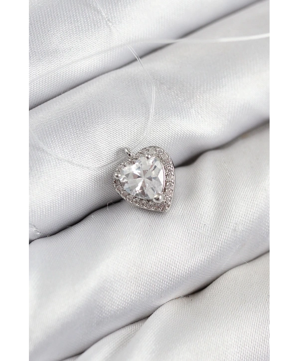 Misineli Kalp Model Gümüş Renk Hayalet Kolye