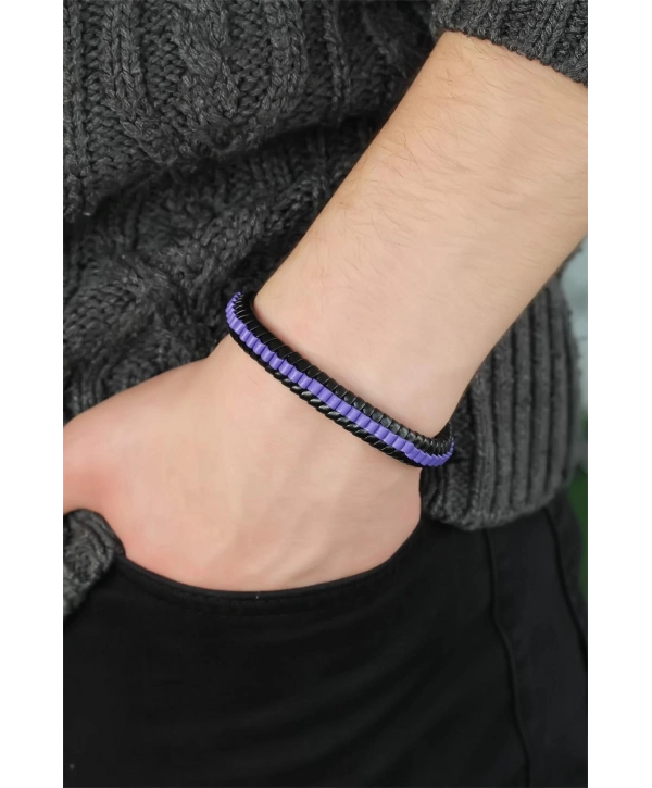 Mor Deri Erkek Bileklik