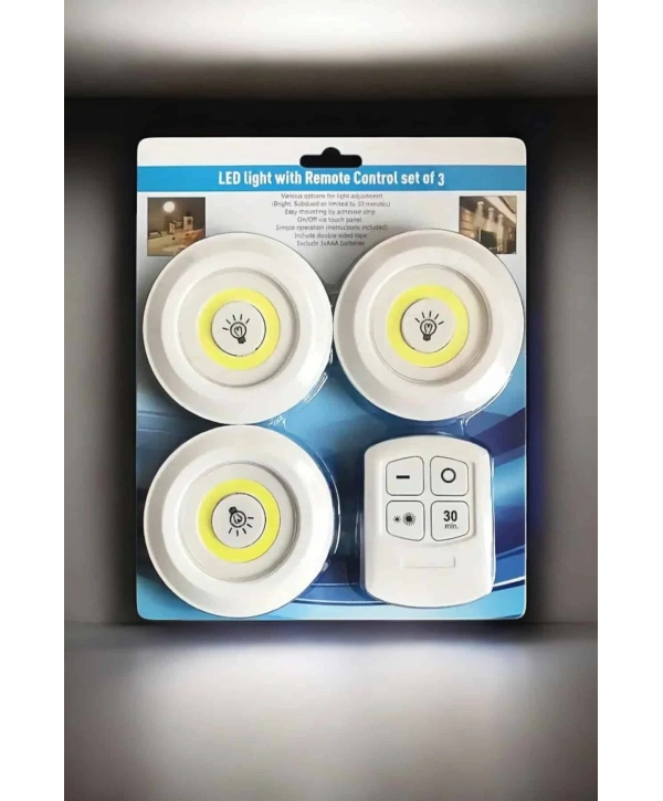 Mutfak Dolap Altı Işığı Uzaktan Kumandalı Yapışkanlı Kablosuz Pilli