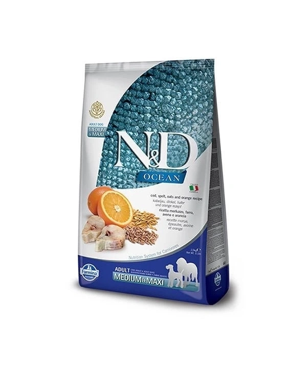 N&D Ocean Düşük Tahıllı Balıklı Orta ve Büyük Irk Yetişkin Köpek Maması 12 Kg