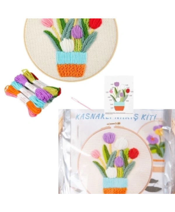 Nakış Kitleri Kasnaklı 13.5 X 18.8 Cm Lale