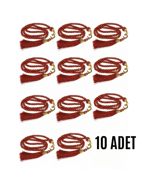 Namaz Tesbihi Vavlı 99lu Cam İncili 35 Besmele-i Şerif Dua Kartı İle Bordo Renk Hediyelik 10 Adet