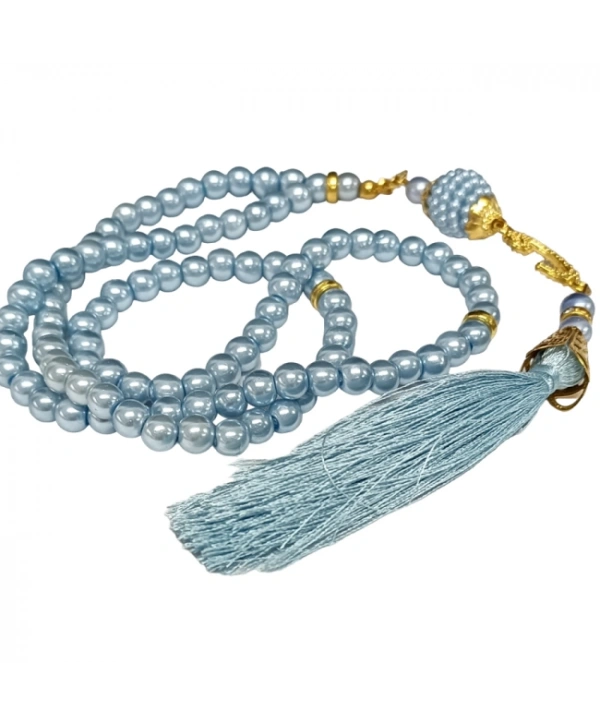 Namaz Tesbihi Vavlı 99lu Cam İncili 35 Besmele-i Şerif Dua Kartı İle Mavi Renk Hediyelik