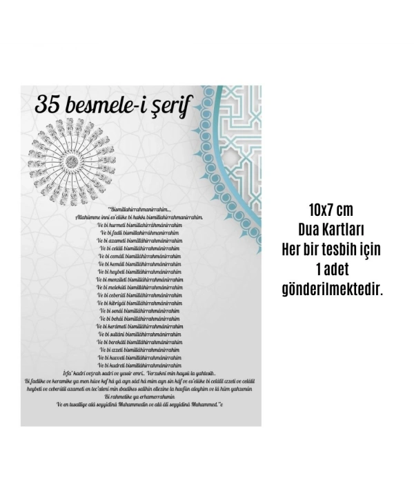 Namaz Tesbihi Vavlı 99lu Cam İncili 35 Besmele-i Şerif Dua Kartı İle Süt Kahve Renk Hediyelik 100 Adet