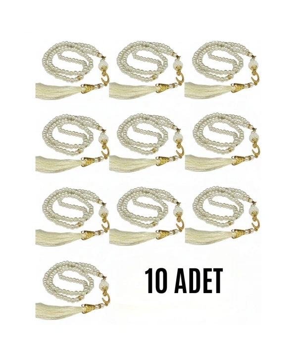 Namaz Tesbihi Vavlı 99lu Cam İncili Amenerrasulü Dua Kartı İle Krem Renk Hediyelik 10 Adet