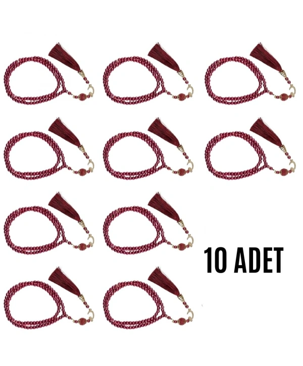 Namaz Tesbihi Vavlı 99lu Cam İncili Ayet-el Kürsi Dua Kartı İle Fuşya Renk Hediyelik 10 Adet