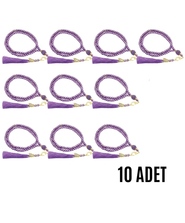 Namaz Tesbihi Vavlı 99lu Cam İncili Ayet-el Kürsi Dua Kartı İle Mor Renk Hediyelik 10 Adet