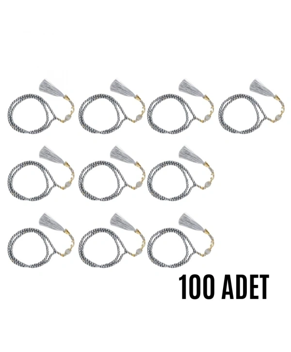 Namaz Tesbihi Vavlı 99lu Cam İncili Esmaul Hüsna Dua Kartı İle Gri Renk Hediyelik 10 Adet