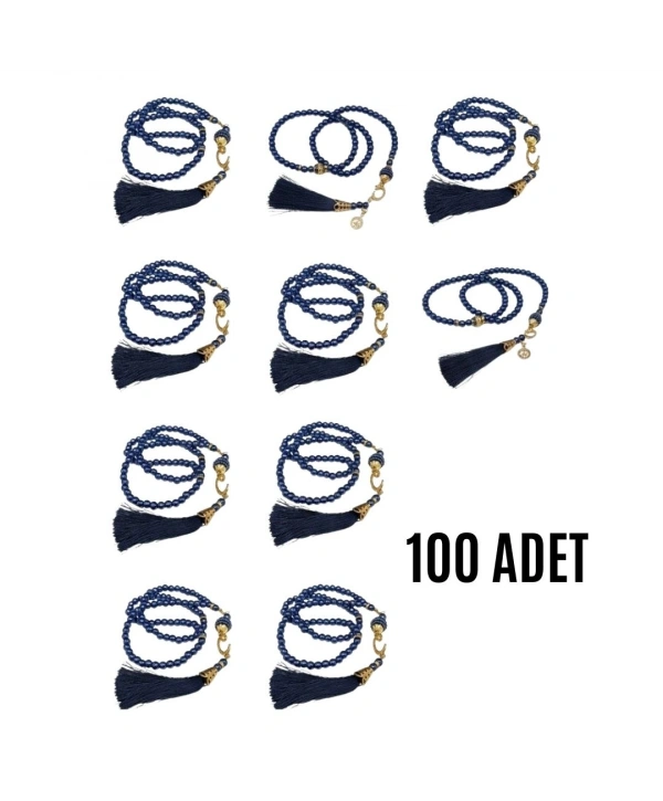 Namaz Tesbihi Vavlı 99lu Cam İncili Esmaul Hüsna Dua Kartı İle Lacivert Renk Hediyelik 10 Adet