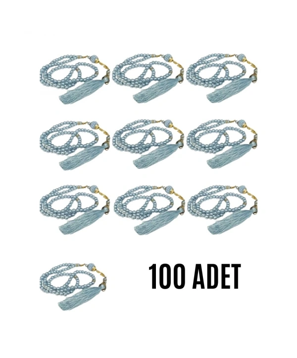 Namaz Tesbihi Vavlı 99lu Cam İncili Esmaul Hüsna Dua Kartı İle Mavi Renk Hediyelik 100 Adet