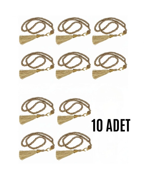 Namaz Tesbihi Vavlı 99lu Cam İncili Esmaul Hüsna Dua Kartı İle Süt Kahve Renk Hediyelik 10 Adet