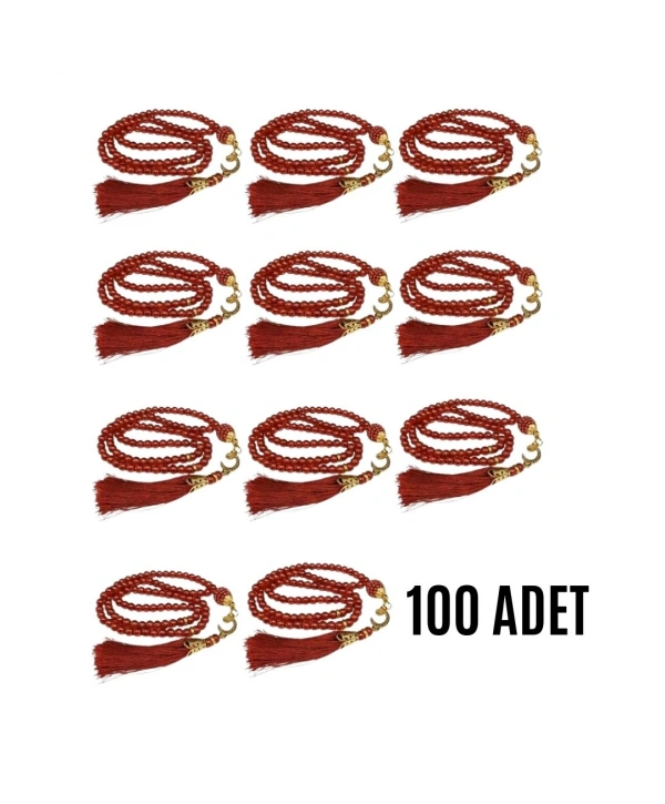 Namaz Tesbihi Vavlı 99lu Cam İncili İsmi Azam Dua Kartı İle Bordo Renk Hediyelik 100 Adet
