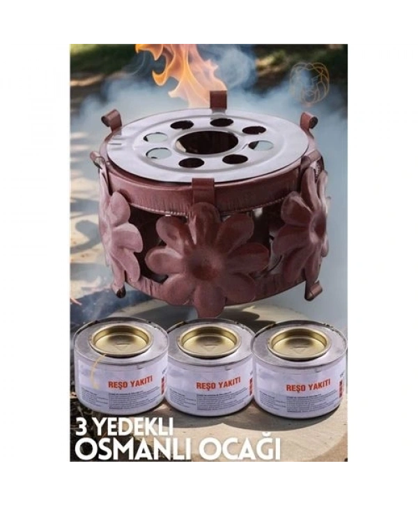 Dekoratif Metal Osmanlı Ocağı ve 3 YEDEK Reşo Yakıtı – Isıtmalı Sunum İçin Güvenli ve Şık Çözüm