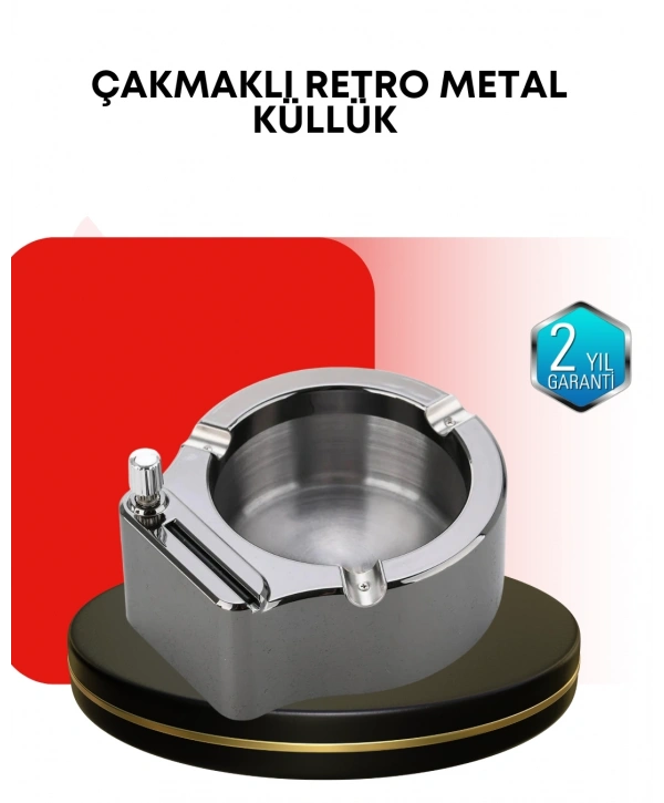 Paslanmaz Çakmaklı Küllük Modern Masa Üstü Aksesuar