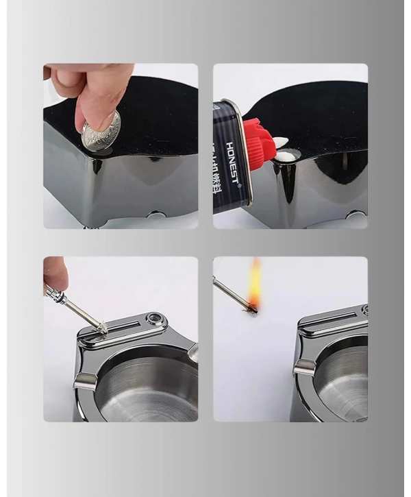 Paslanmaz Çakmaklı Küllük Modern Masa Üstü Aksesuar