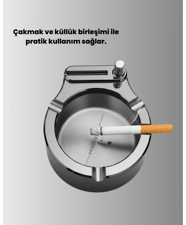 Paslanmaz Çakmaklı Küllük Modern Masa Üstü Aksesuar
