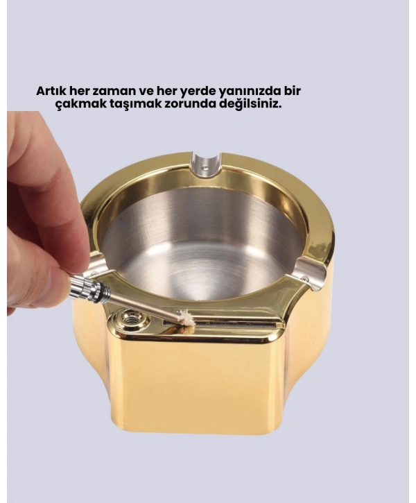 Paslanmaz Çelik Küllük Çakmaklı Masa Üstü Kullanım