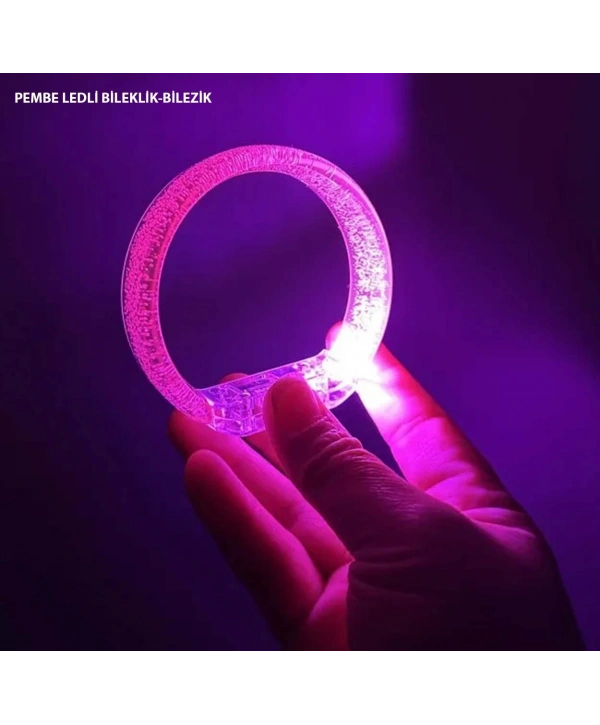 Pembe Led Işıklı Baskı Yapılabilen Pilli Bileklik Bilezik 1,5 cm Genişlik (5047)