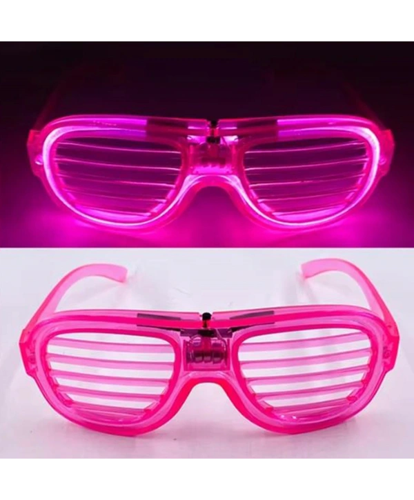 Pembe Led Işıklı Parti Gözlüğü - Neon Glow Şerit Gözlük 3 Modlu (5047)