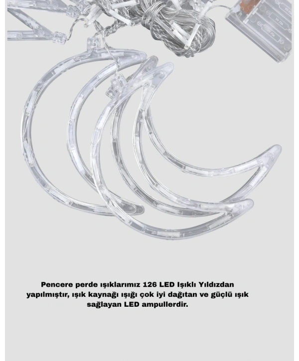 Pilli Çalışan Yıldız Ay Perde Led Işık 2 Modlu Dekorasyon