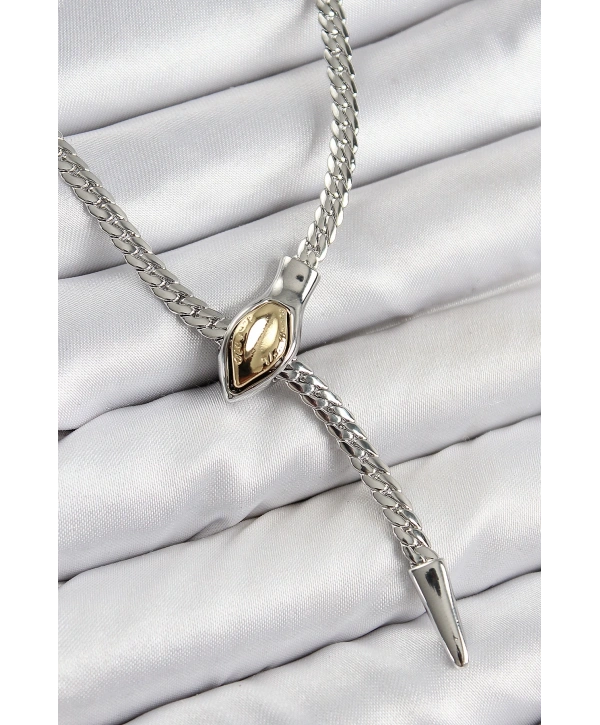 Pirinç Asansörlü Yılan Model Gümüş Renk Kadın Kolye