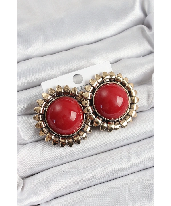 Pirinç Bordo Vintage Model Gold Renk Kadın Küpe